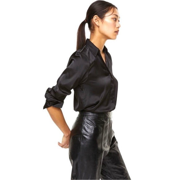 H&M V-Neck Black Satin Sexy Blouse (NWT) - Picture 9 of 12